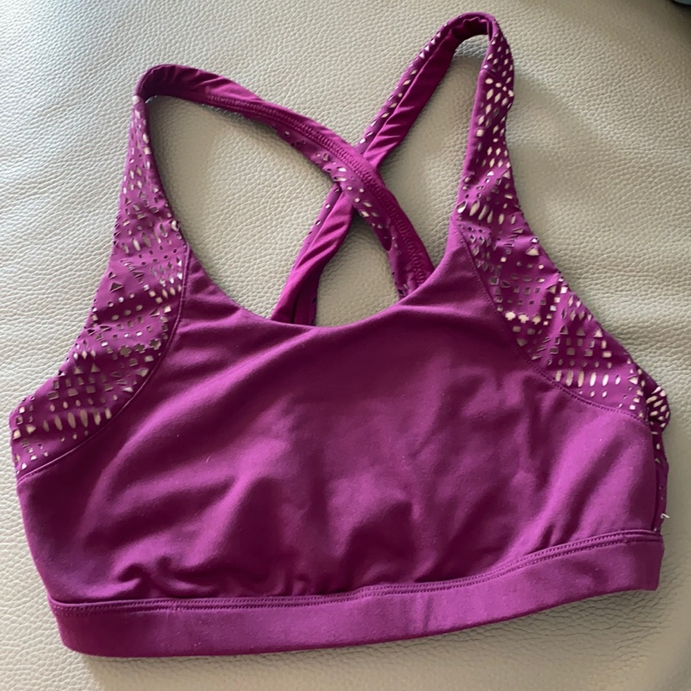 ALO Patina Laser Cutout Sports Bra in Raspberry